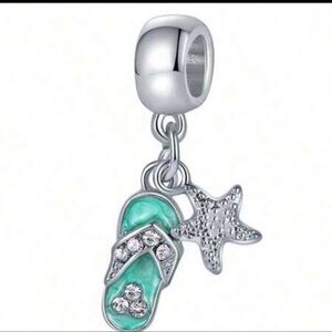 Silver tone/ Teal Flip Flop & Starfish  Charm #120